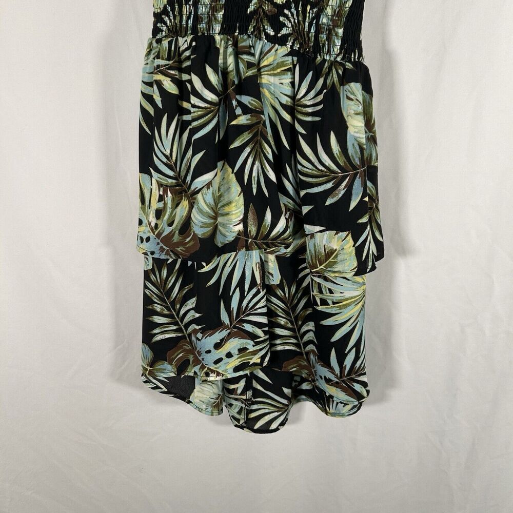 Madden NYC Mini Dress Women's Small Green Floral Smocked Sleeveless Tie Neck - Picture 3 of 9